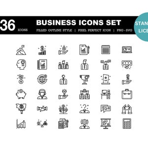 Business SVG icon pack Minimal Corporate Icon Transparent Startup Icon Pack Modern PNG Management Icon Business Line Icon Set Office Icon
