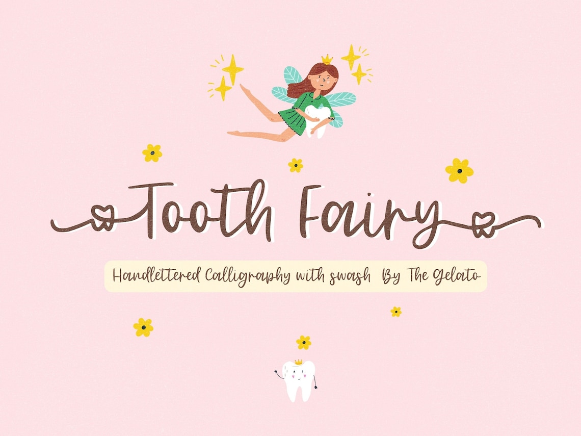 Font Gold Tooth Example Tooth Fairy Font With Tails Handwritten Font for Cricut Font Procreate ...