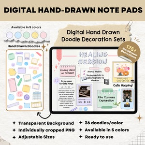 Hand Drawn Digital Note Pads Cute Sticky Notes for GoodNotes Notability Memo Pads for Bullet Journal Digital Planner Sticker Student Notes