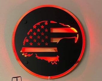 Decoración de águila con bandera estadounidense retroiluminada // Arte de pared LED con bandera patriótica // Estados Unidos // Estados Unidos