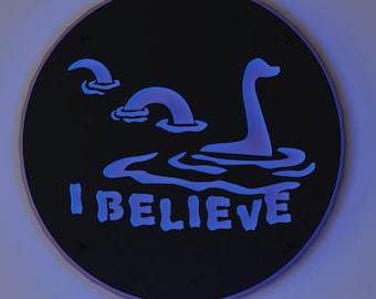 Letrero retroiluminado del monstruo del lago Ness // Arte mural de Cryptid // Letrero retroiluminado con LED