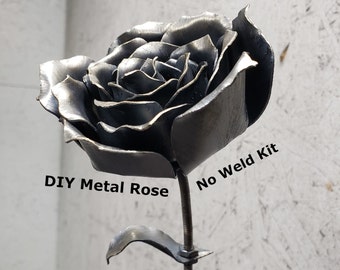 Rosa de metal para hacer tú mismo // Kit de rosa de metal // Sin soldadura // Incluye vástago y herrajes // Kit para hacer tú mismo // Arte de metal para hacer tú mismo