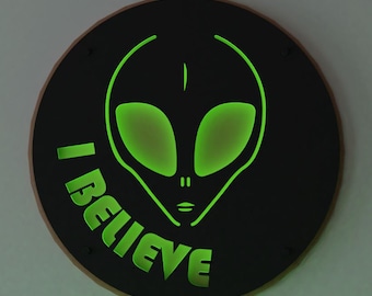 Letrero retroiluminado "Encuentro con extraterrestres" // Arte mural extraterrestre // Letrero retroiluminado LED