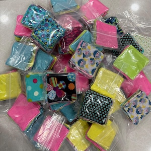 Reusable facial clothes, variety of patterns, 3 inch square wipes in a mix of fabrics