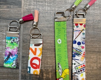 Rainbow Wristlet, Tie-dye Keychain, Colorful Handmade Cotton Lanyard Keychain, ID Badge Holder, Key Holder, Gift, Fun, Stocking Stuffer