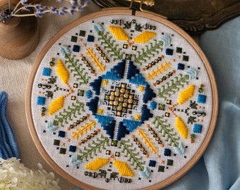 Ukrainian style embroidered hoop, embroidery floral home decor, round wall hanging, traditional folk motifs