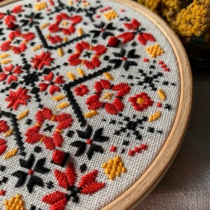 Ukrainian geometric embroidery hoop art, traditional wall ornament, folk ethnic motifs image 6