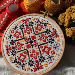 Ukrainian geometric embroidery hoop art, traditional wall ornament, folk ethnic motifs image 10