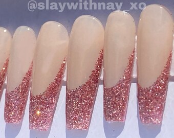 Glitter Ombre French Short Coffin Nails Etsy Glitter Ombre French Short Coffin Nails Etsy