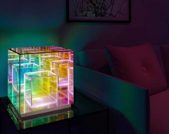 Linear Optical Illusion,PsychedelicHypnotic Art Printed Square Cube LampContemporaryModernTrendy LightHome Decor Gifts,Stackable Lights