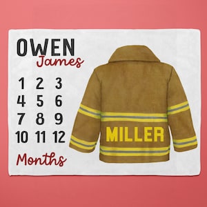 Personalized Firefighter Milestone Blanket for baby - Custom Name - Baby Shower Gift - Stroller Blanket - Car Seat Blanket