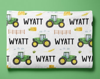 Personalized Green Tractor Name Blanket for baby, toddler - Custom Name - Farm Theme Nursery - Baby Shower Gift