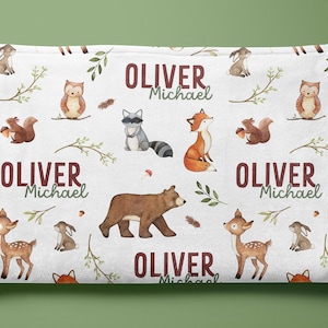 Personalized Woodland Forest Animals Name Blanket for baby, toddler - Custom Name - Woodland Theme Nursery - Outdoorsy Baby Shower Gift