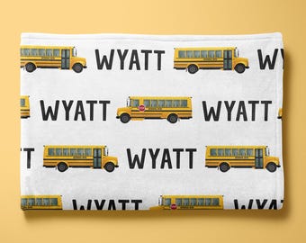 Personalized School Bus Name Blanket for baby, toddler - Custom Name - Gift for Toddler Boy Birthday