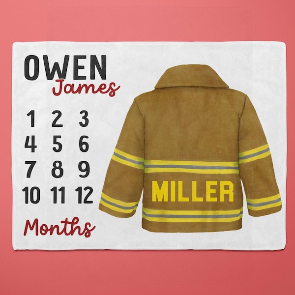 Personalized Firefighter Milestone Blanket for baby - Custom Name - Baby Shower Gift - Stroller Blanket - Car Seat Blanket