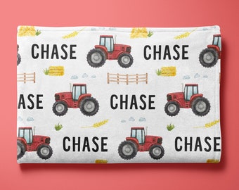 Personalized Red Tractor Name Blanket for baby, toddler - Custom Name - Farm Theme Nursery - Baby Shower Gift