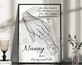 Personalised Grandparent Poem Family Hands Unframed Portrait Print, Nanny Nanna Grandma Granny Grandchildren Gift Xmas Present Keepsake