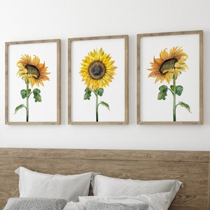 Sunflower Wall Art Set of 3 Unframed Print, Home Decor, Kitchen Living Room Poster, Bedroom Wall Art