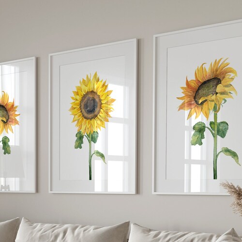 Sunflower Wall Art Set of 3 Unframed Print Home Decor - Etsy