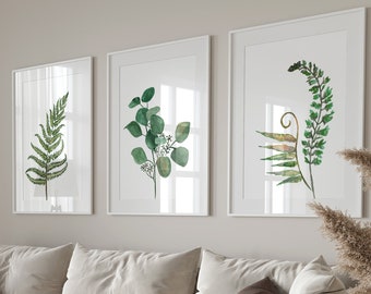 Large Ferns Botanical Leaves Set of 3 Unframed Wall Print, Home Decor, Botanical Wall Art, Leaf Print, Fern Leaf Art, Foliage, Nature