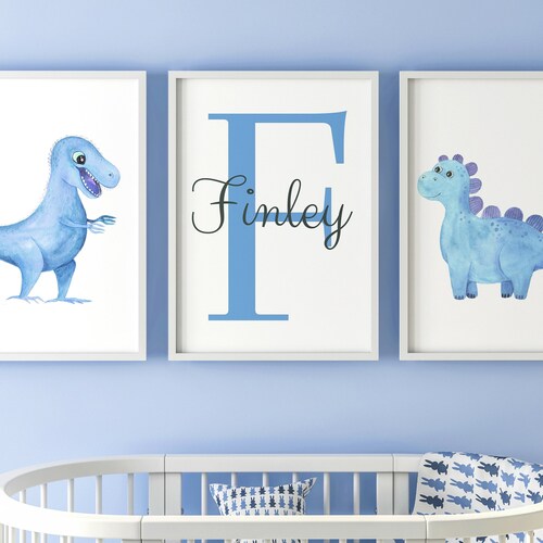 Nursery Wall Art Set of 3 Nursery Prints Boys Dinosaur - Etsy