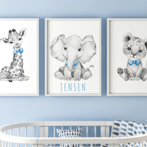 Safari Animals Baby Boy Nursery Set of 3 Unframed Personalised Etsy