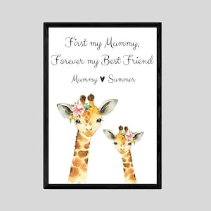 Giraffe Mummy Daughter Unframed Personalised Portrait Animal Print, ONE Child Only, Safari Home Wall Art, Mothers Day Gift, Present for Mum