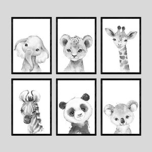 CHOOSE YOUR OWN! Safari Animals Boy Girl Nursery Unframed Poster Prints in Grey Baby Gift Giraffe Elephant Lion Zebra Panda Koala Wall Art