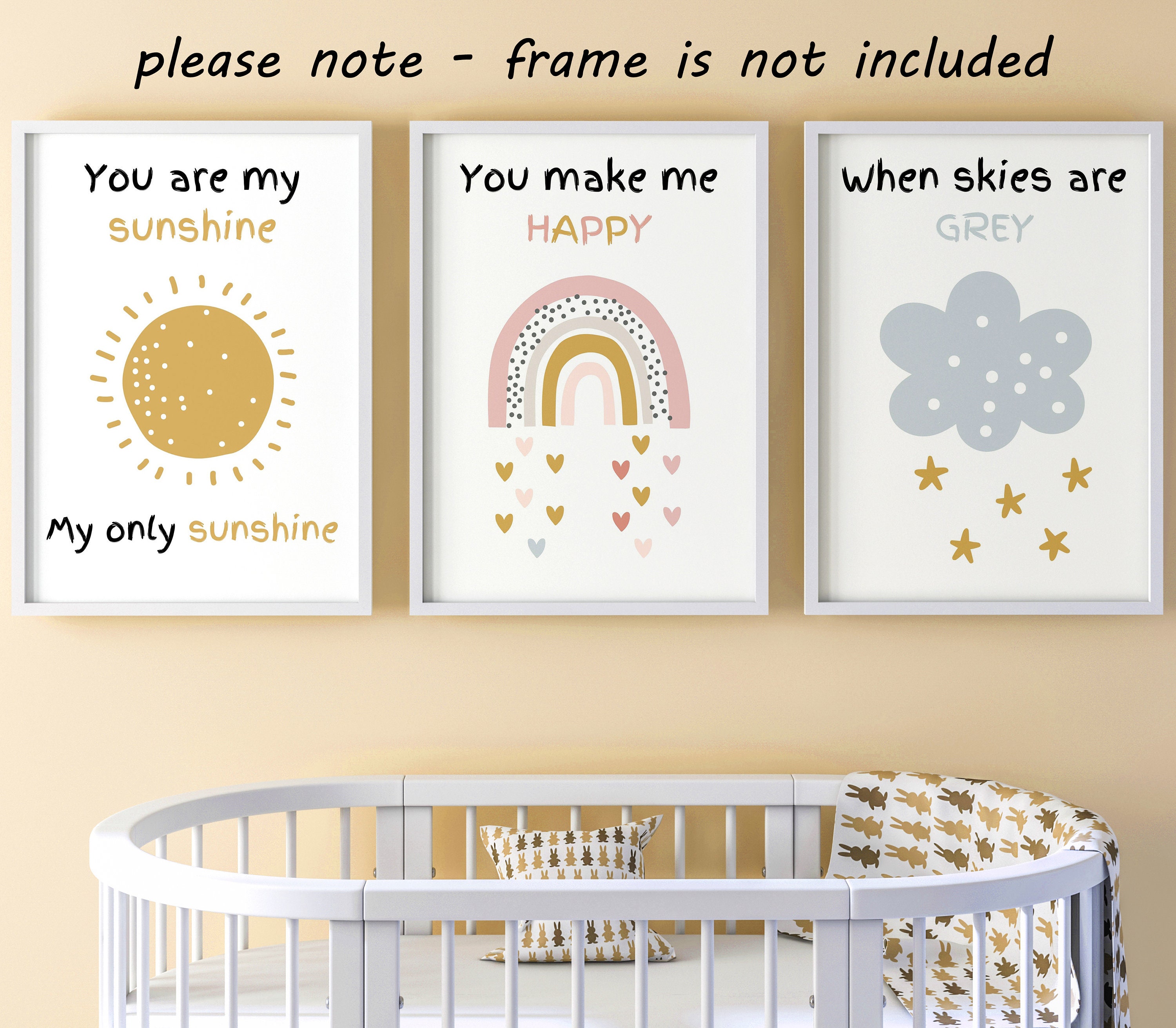 You Are My Sunshine Unframed Set of 3 Rainbow Baby Nursery Poster ...