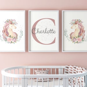 Personalised Unicorn Sparkle Set Of 3 Unframed Poster Prints for Baby Girl Nursery Bedroom Playroom, Personalise Name, Unicorn Room Decor