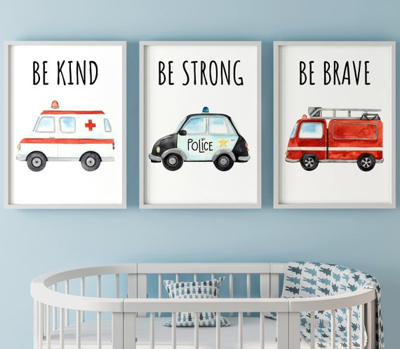 Emergency Vehicle Prints: Ambulance, Police Car, Fire Engine Nursery Decor