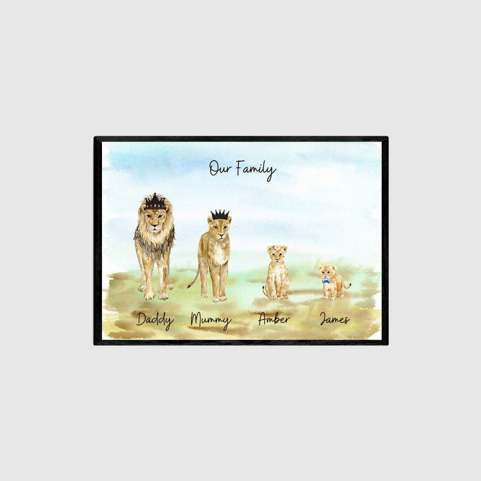 Lion Animal Family Personalised Unframed Portrait Poster Print Etsy