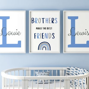 Brothers Make The Best Friends Set Of 3 Unframed Poster Prints, Sibling Wall Art, Nursery Print, Boys Bedroom Decor, Playroom Print