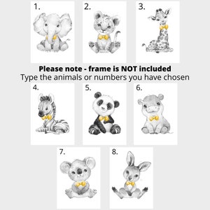 CHOOSE YOUR OWN Safari Animals Boys Nursery Unframed Poster Prints Grey Blue Yellow Green Bow Tie Giraffe Elephant Lion Zebra Panda Koala image 4