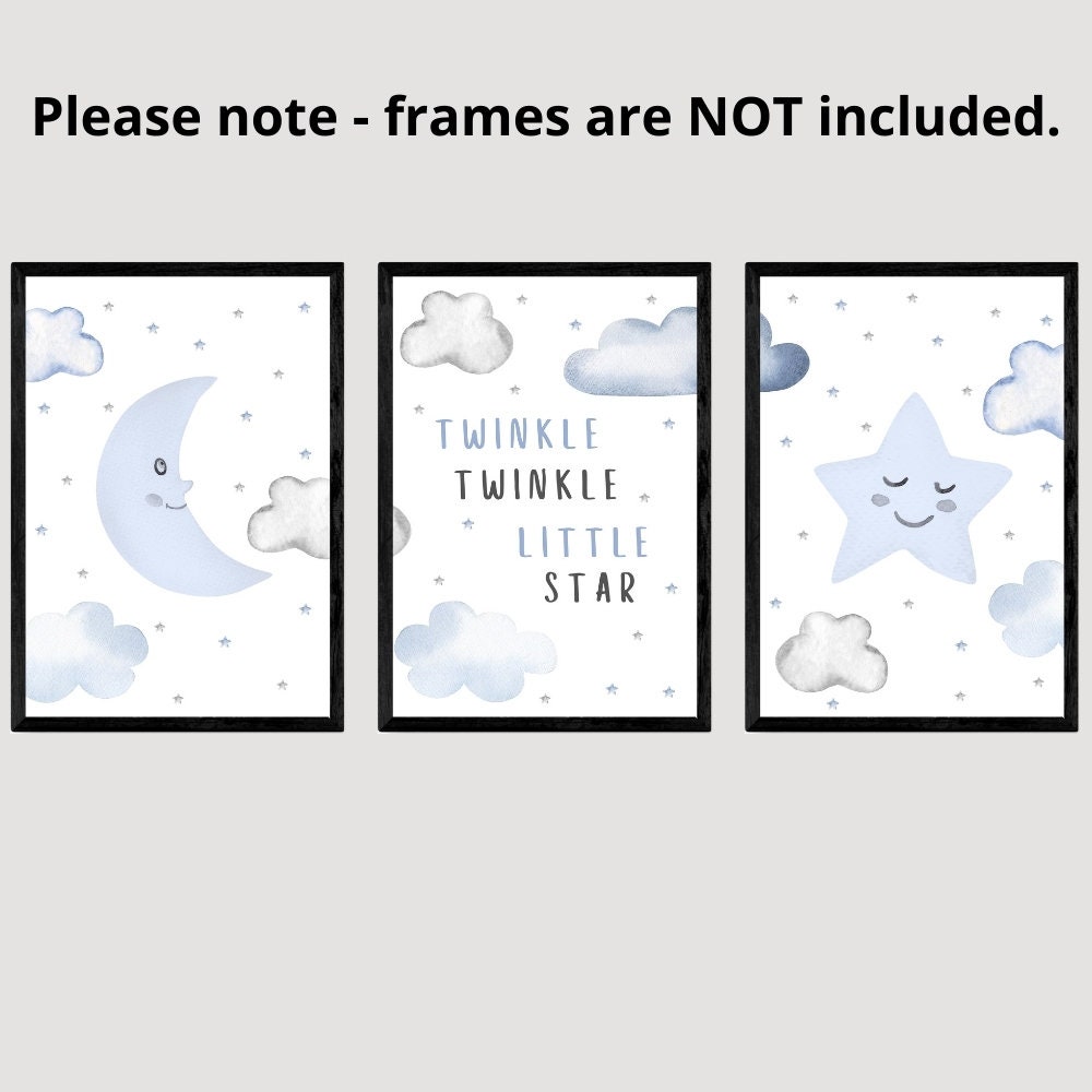Twinkle Twinkle Little Star Baby Boys Nursery Decor, Set of 3 Unframed ...