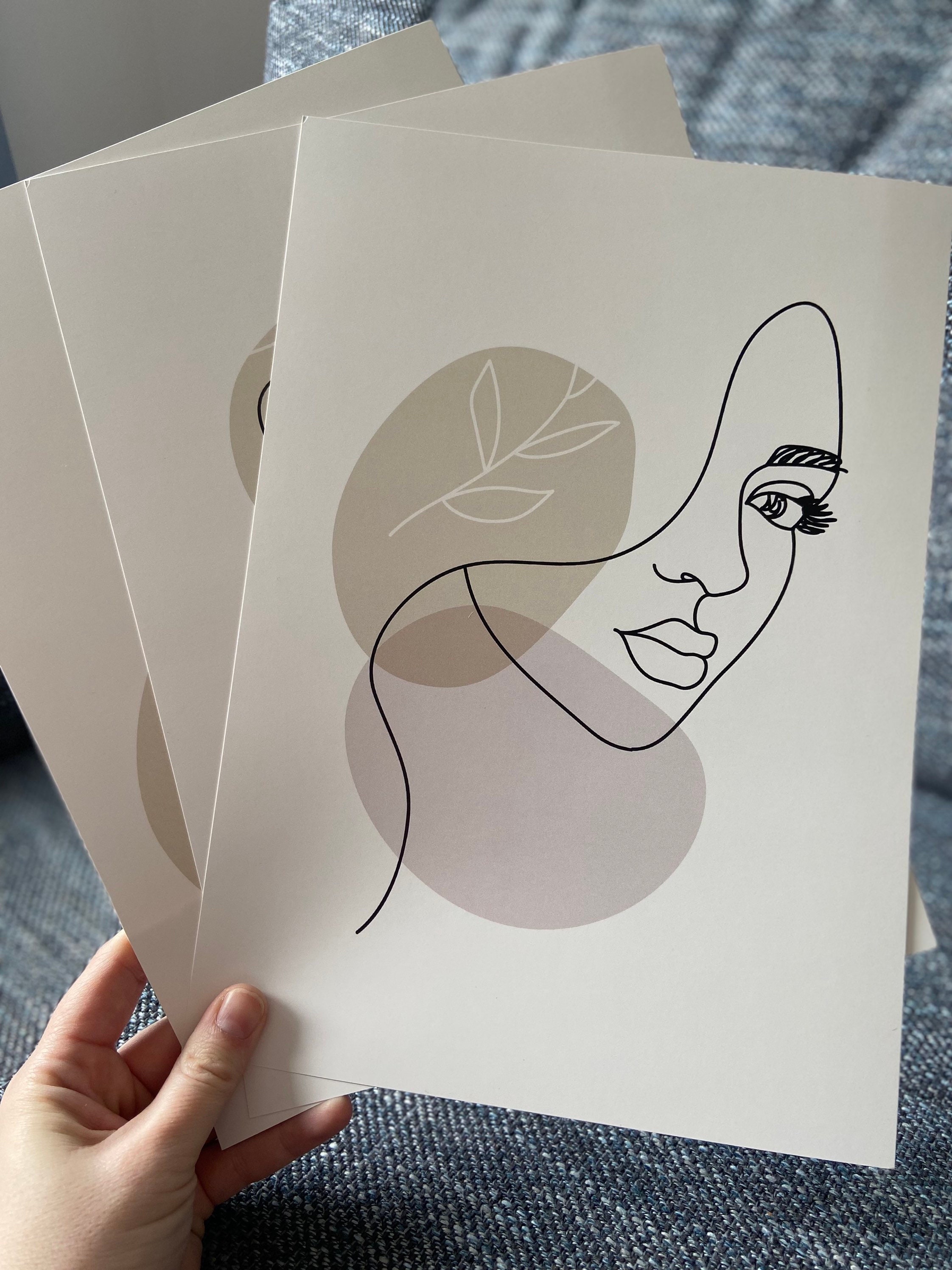 Abstract Woman Line Art Set of 3 Unframed Line Art Wall Print, Modern ...