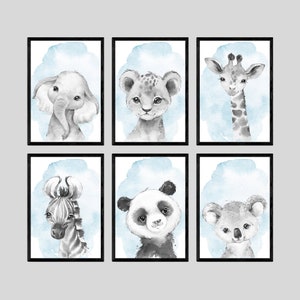 CHOOSE YOUR OWN! Safari Animals Baby Boy Girl Nursery Bedroom Unframed Poster Prints Blue Green Yellow Splash Jungle Giraffe Elephant Lion