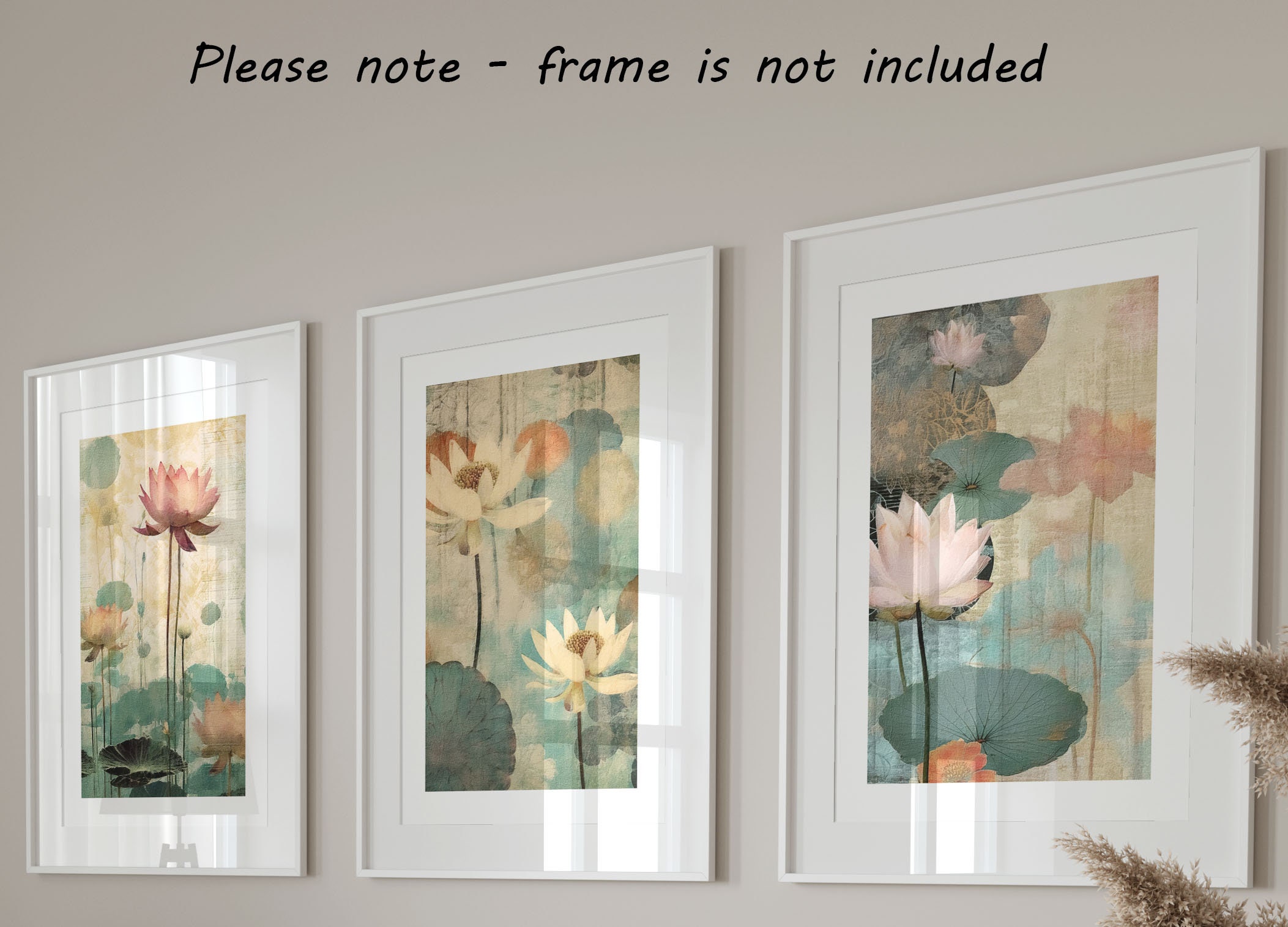 Zen Lotus Flowers Wall Art Set of 3 Unframed Poster Prints, Botanical ...