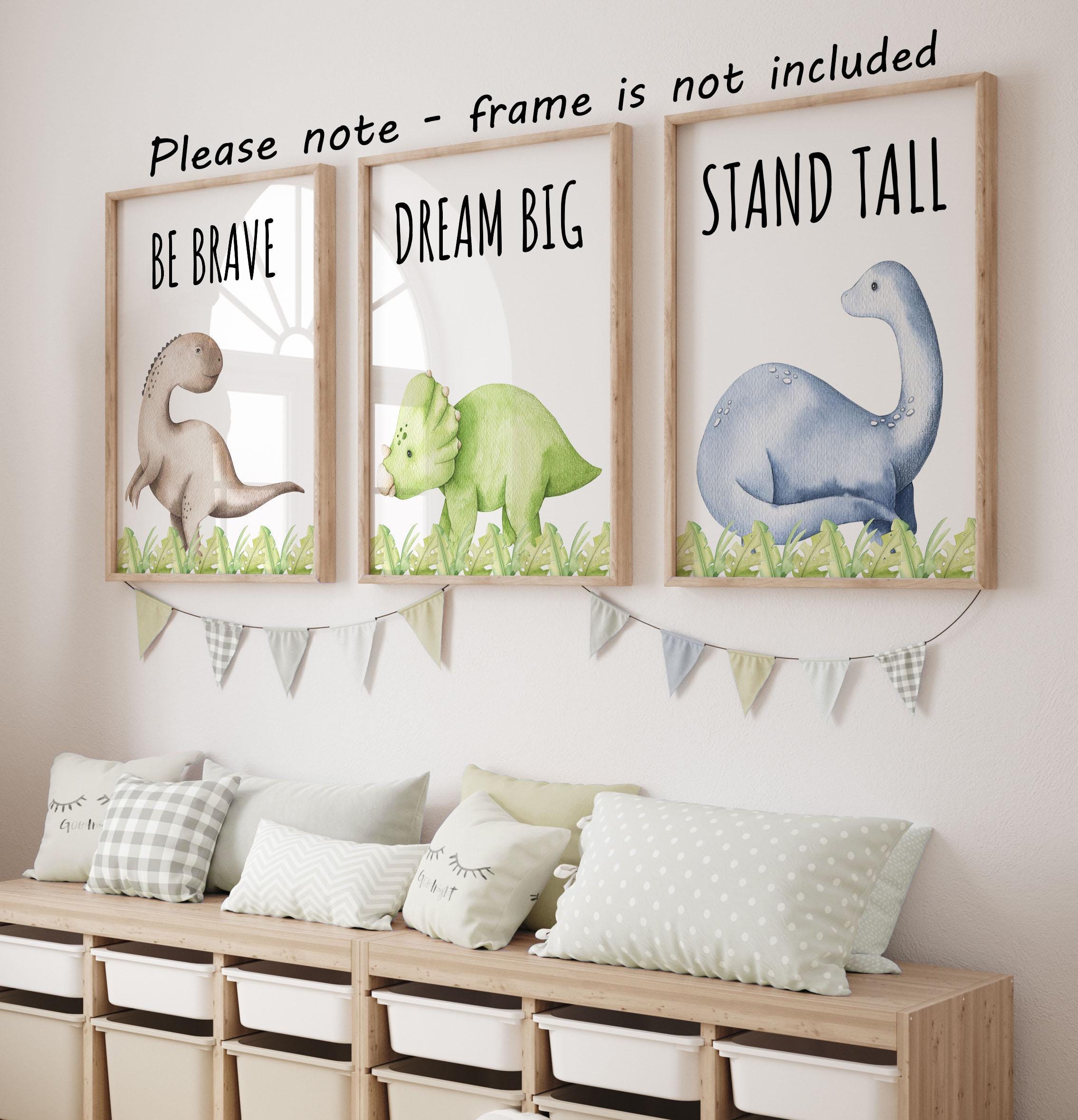 Be Fierce Be Brave Be Strong Canvas Hanging Flag - Dinosaur Forest Design For Nursery, Kids Room Decor