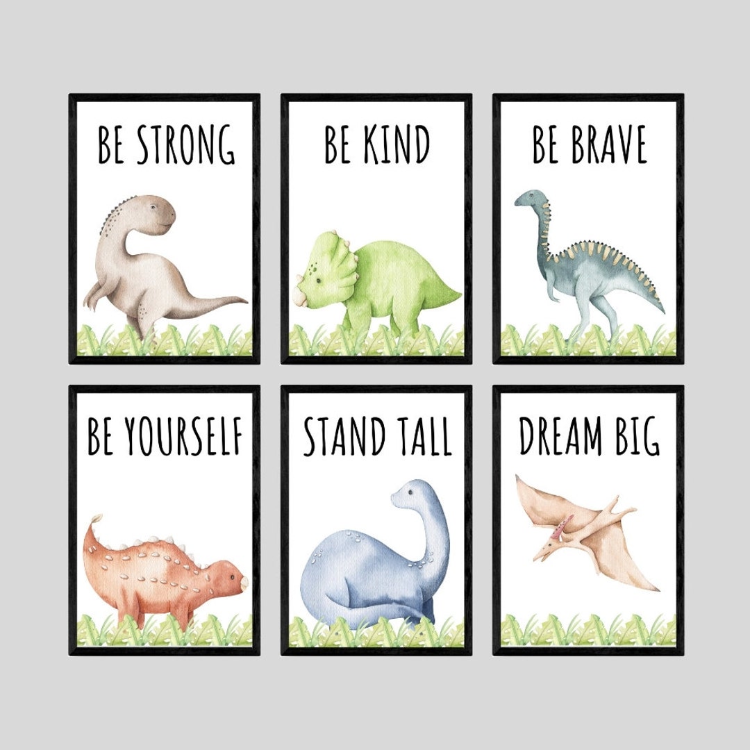 Dinosaur Quotes Set of 6 Unframed Prints, Baby Boys Nursery, Dinosaur