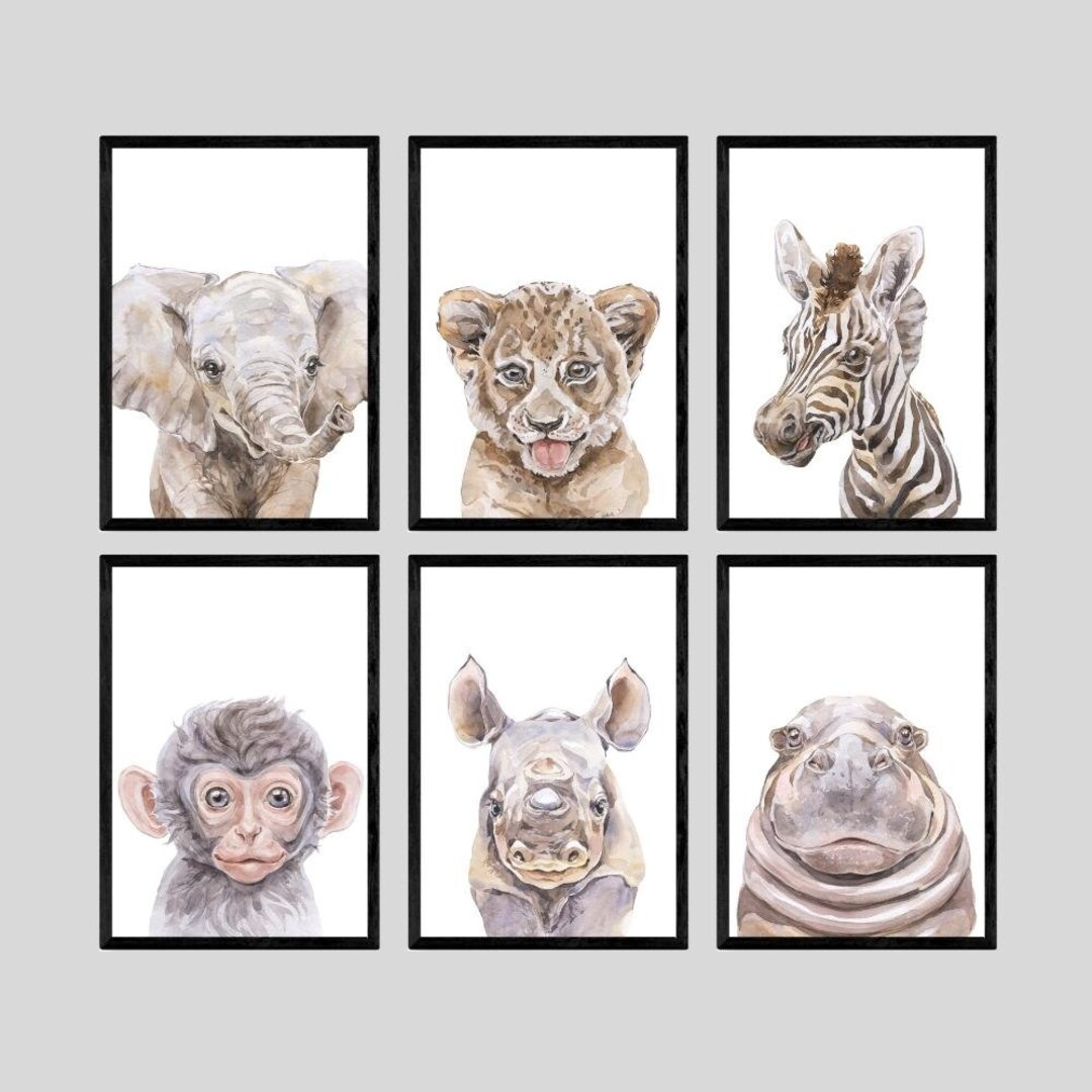 Realistic Safari Animals Set of 6 Unframed Poster Prints Baby Boy Girl ...