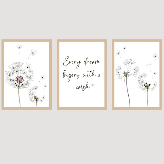 Dandelion Quote Set of 3 Unframed Wall Print Every Dream | Etsy