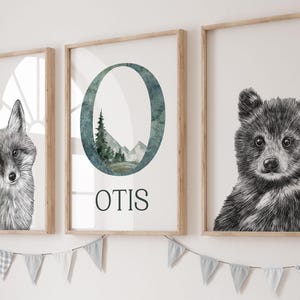 Woodland Animals Set of 3 Unframed Poster Prints for Baby Girl Boy Nursery Bedroom Playroom, Forest Animals, Personalise Name, 8 Animals