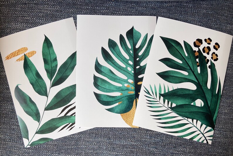 Tropical Leaves Set of 3 Unframed Wall Print, Botanical Plant Leaf ...