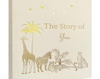 Luxury Safari Baby Keepsake Memory Book, Gender Neutral Boy Girl Birth to Age 5,  Gift Mum to be, Milestone Record & Photo Album Baby Shower
