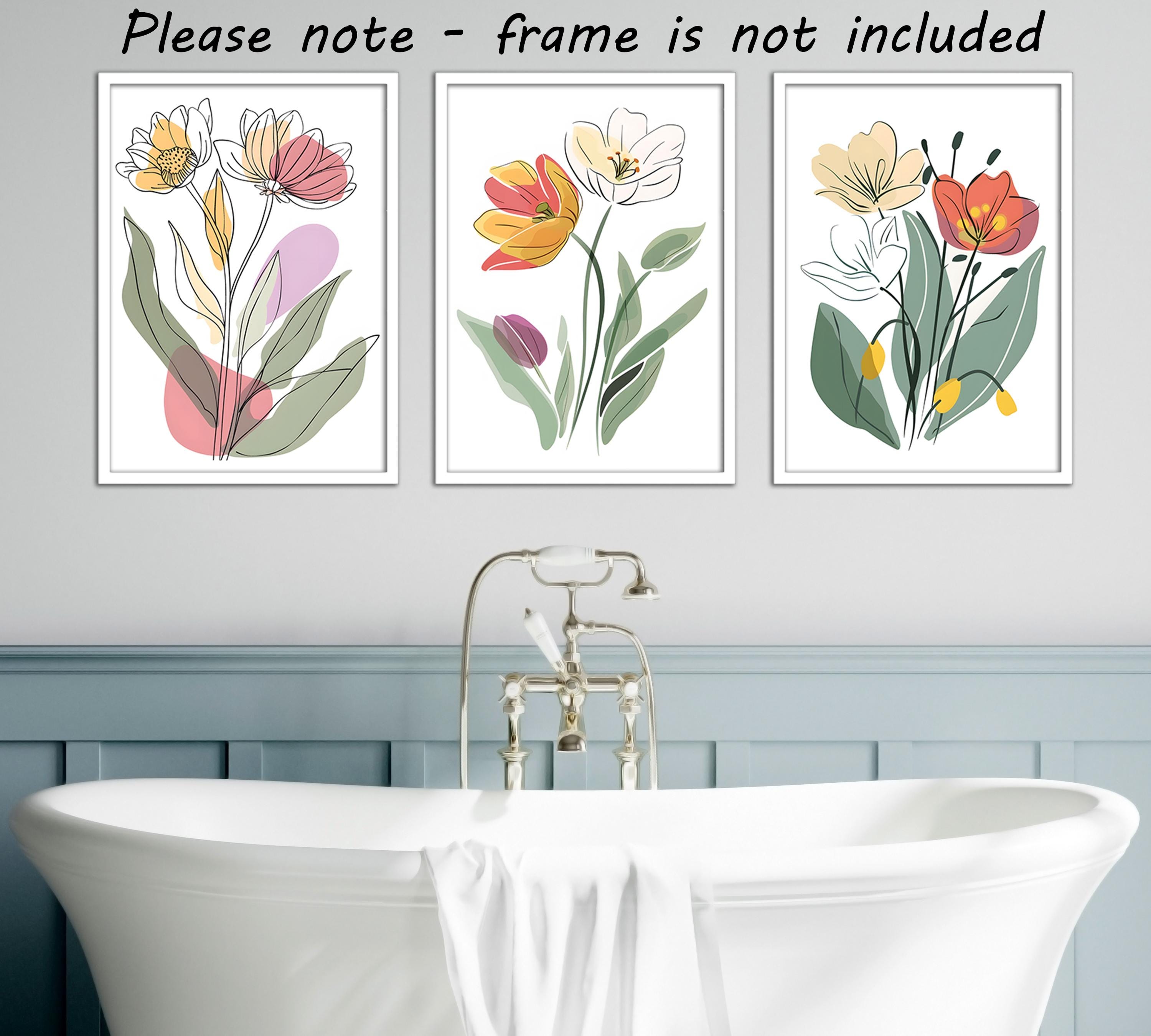 Eviepops Prints Set of 3 Unframed Abstract Flower Line Art Prints ...
