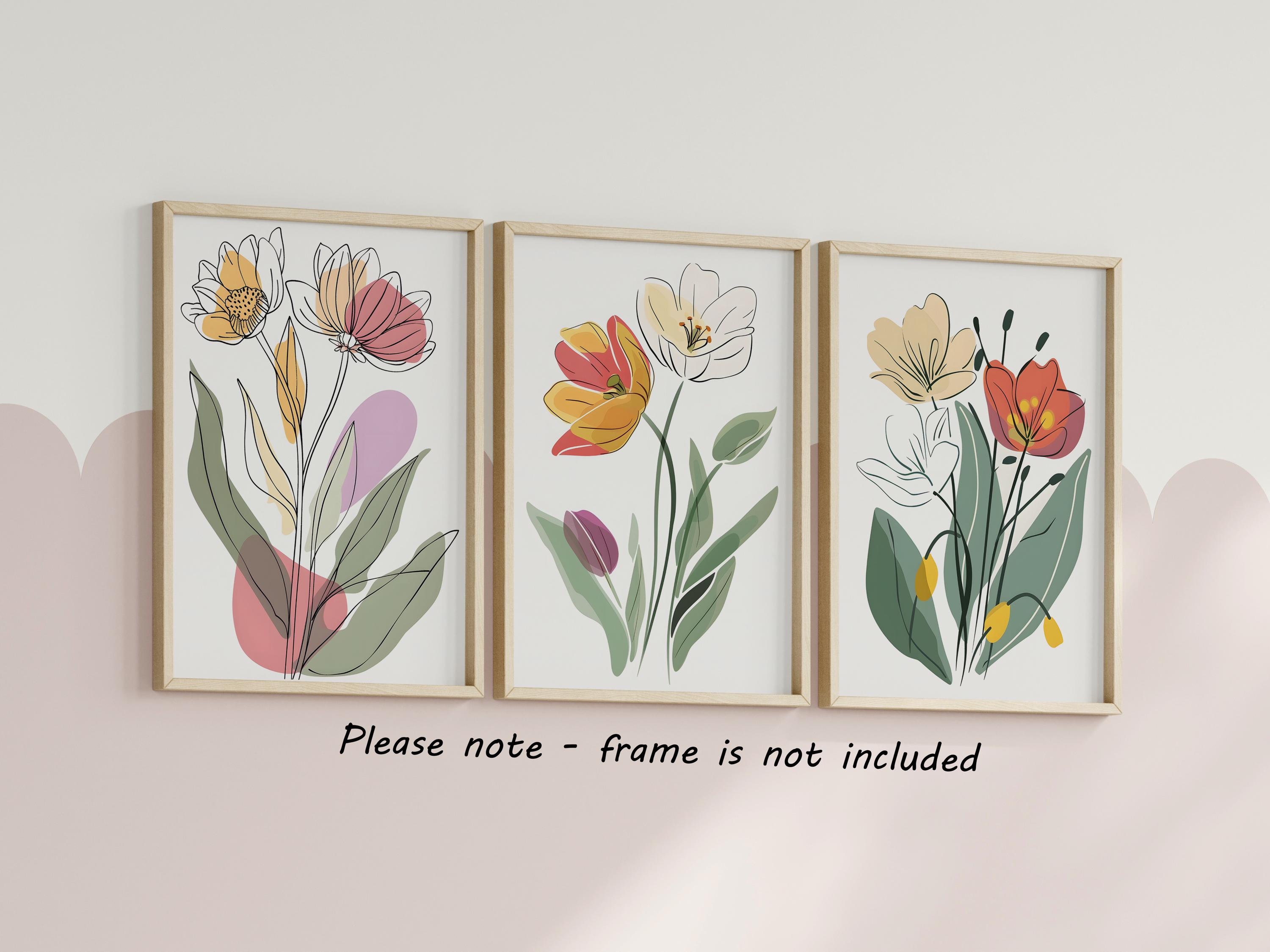 Eviepops Prints Set of 3 Unframed Abstract Flower Line Art Prints ...