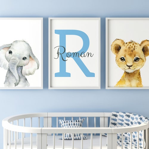 Safari Animals Baby Boy Nursery Set of 3 Unframed Personalised Etsy UK