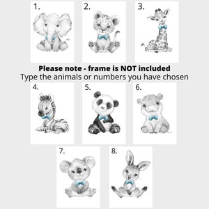 CHOOSE YOUR OWN Safari Animals Boys Nursery Unframed Poster Prints Grey Blue Yellow Green Bow Tie Giraffe Elephant Lion Zebra Panda Koala image 6