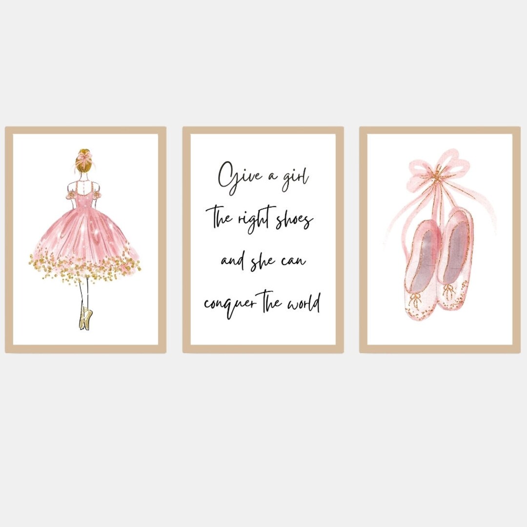 Ballerina Quote Set of 3 Unframed Poster Prints, Baby Girls Nursery